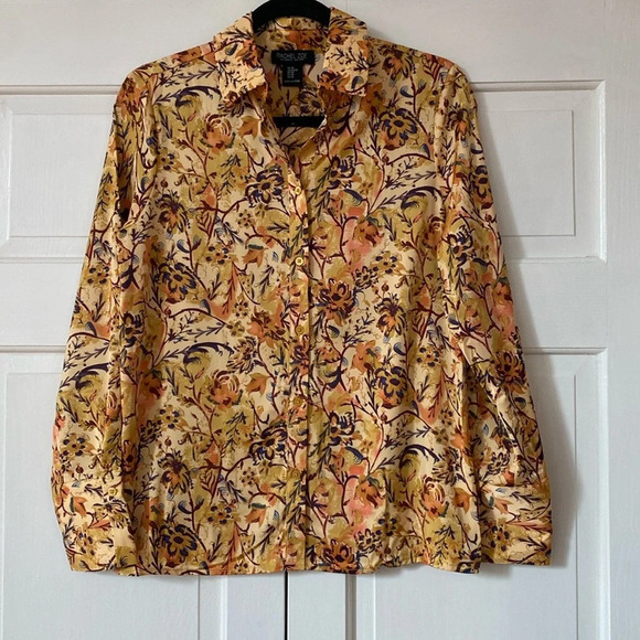 Rachel Zoe Designer Floral Printed Button Up Revolve‎ Blouse Size XS Gold Boho - Picture 1 of 9